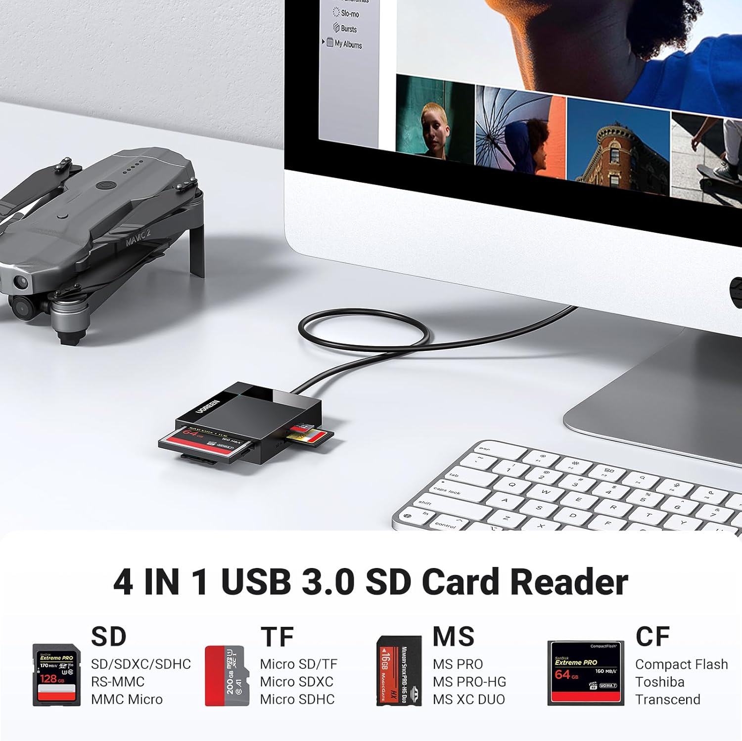 Leitor de Cartão Memória Ugreen para Usb 3.0 Externo Portátil 2