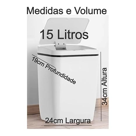 Lixeira Automática Inteligente com Sensor Branca 15 L 3