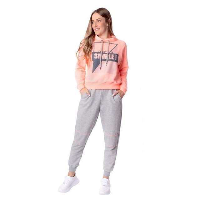 Conjunto Moletom Feminino Laranja e Cinza 1