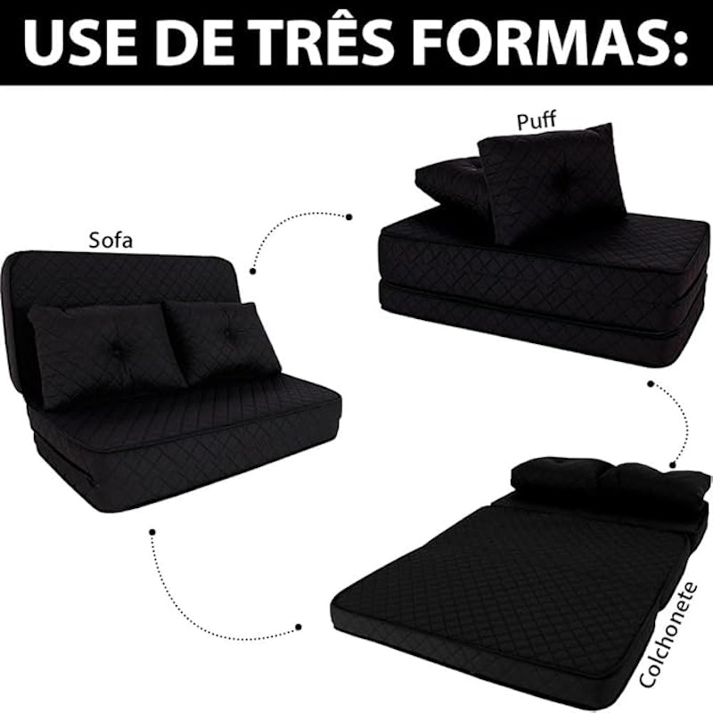 Puff Multiuso 3 em 1 Casal D33 Bordado Matelassê com Travesseiro 2