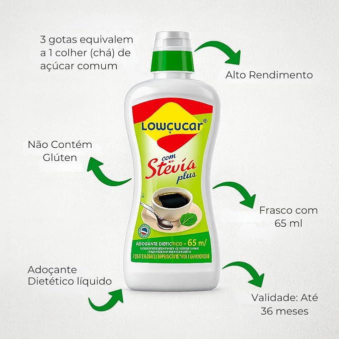 Adoçante Lowçucar Plus com Stevia Liquido 65 ml 2