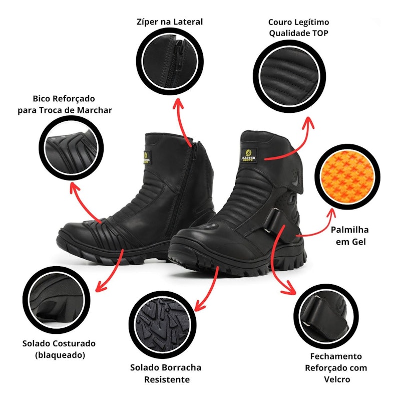 Bota Motociclista Masculina Coturno Couro Legitimo 2