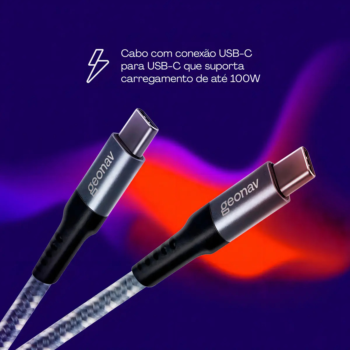 Cabo USB-C para USB-C Carga Rápida Até 100 W Geonav 2