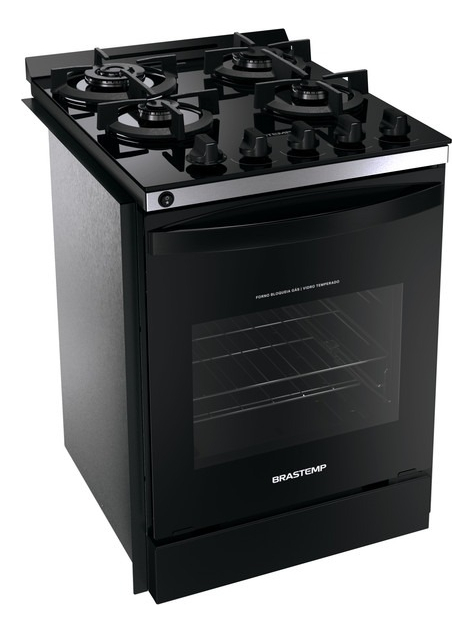 Fogão Brastemp 4 Bocas de Embutir Preto com Mesa de Vidro e Dupla Chama  1