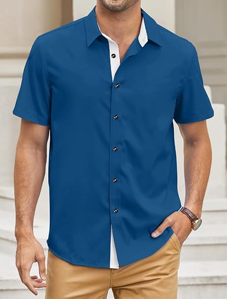 Camisa Social Masculina Jmierr Casual Manga Curta e sem Amassos 5