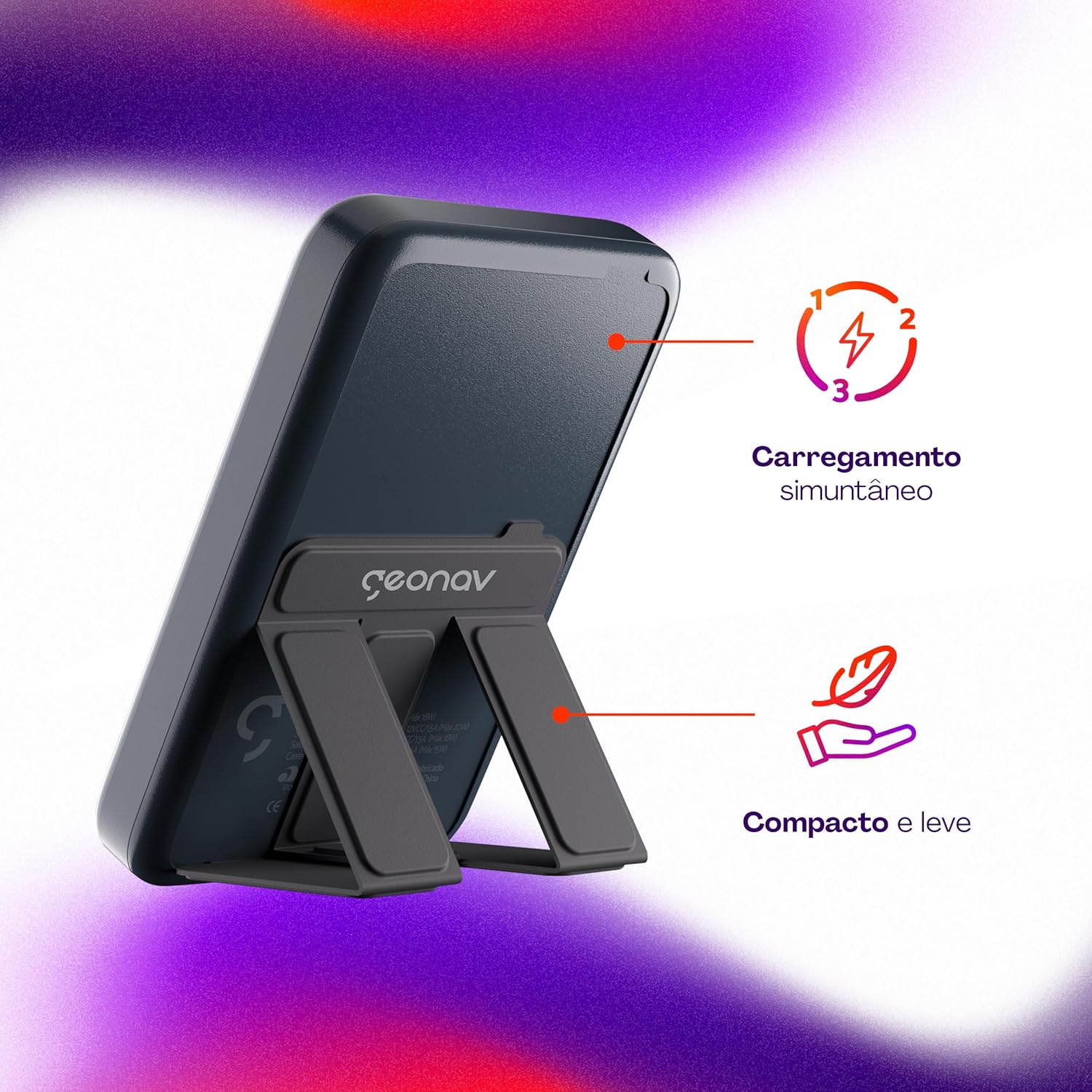 Power Bank por Indução 10000 mAh com Suporte Dobrável – Space Gray 3