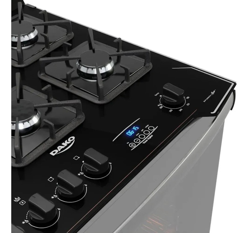 Fogão 5 Bocas Espelhado com Tripla Chama do Lado Esquerdo Dako Diplomata Glass Grill Style 5