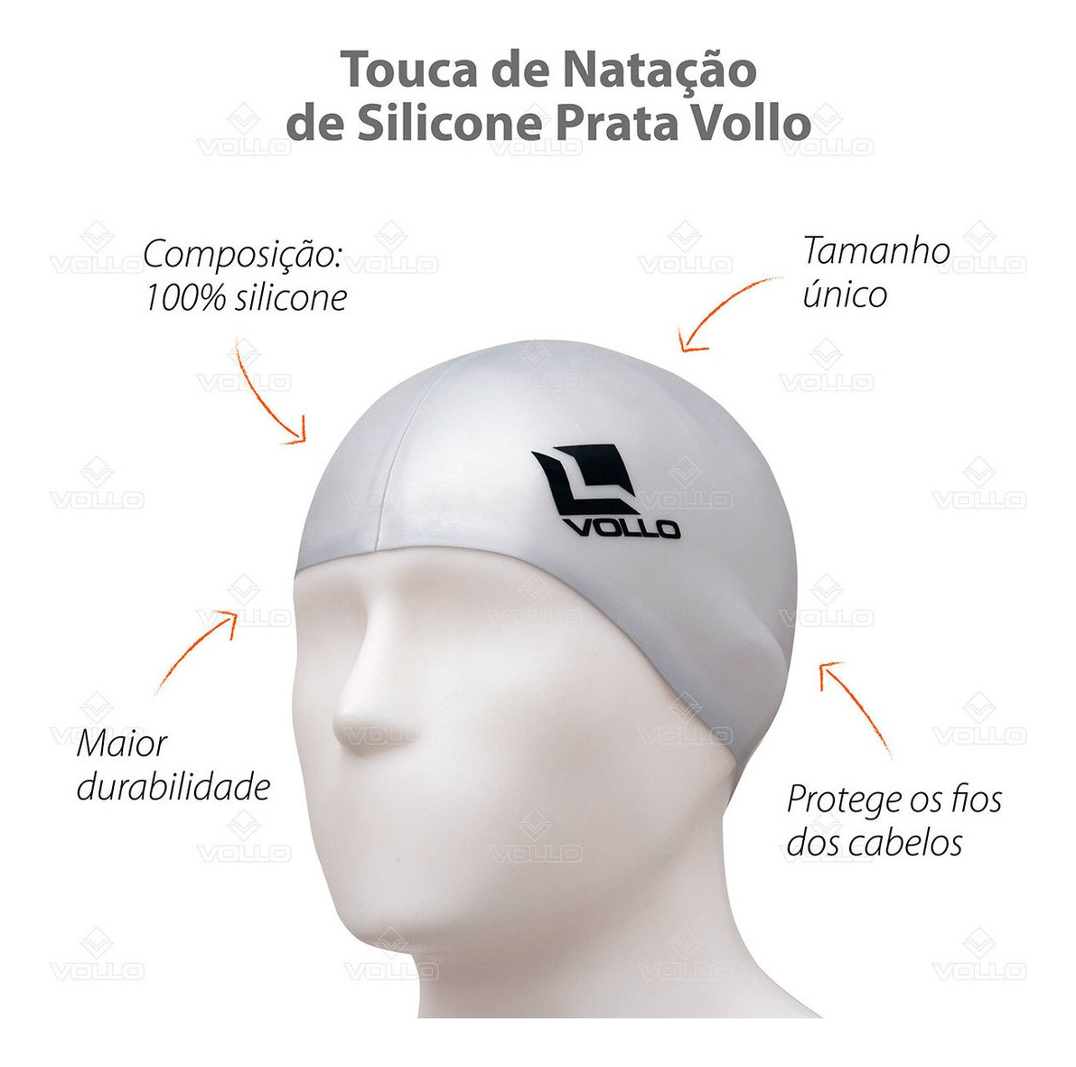 Touca de Natação de Silicone Prata Vollo 2