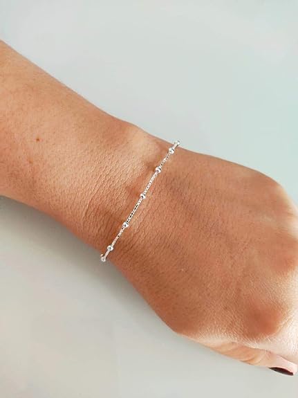 Pulseira Feminina Veneziana com Bolinha 18 cm de Prata Maciça 925  2