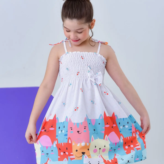 Vestido Infantil Ciganinha Gatos  2