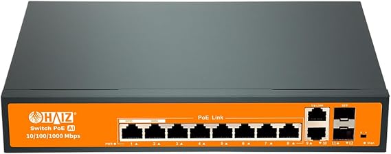 Switch Gigabit Haiz com 8 Portas POE 2 Uplink 2 SFP 10/100/1000 Mbps 1