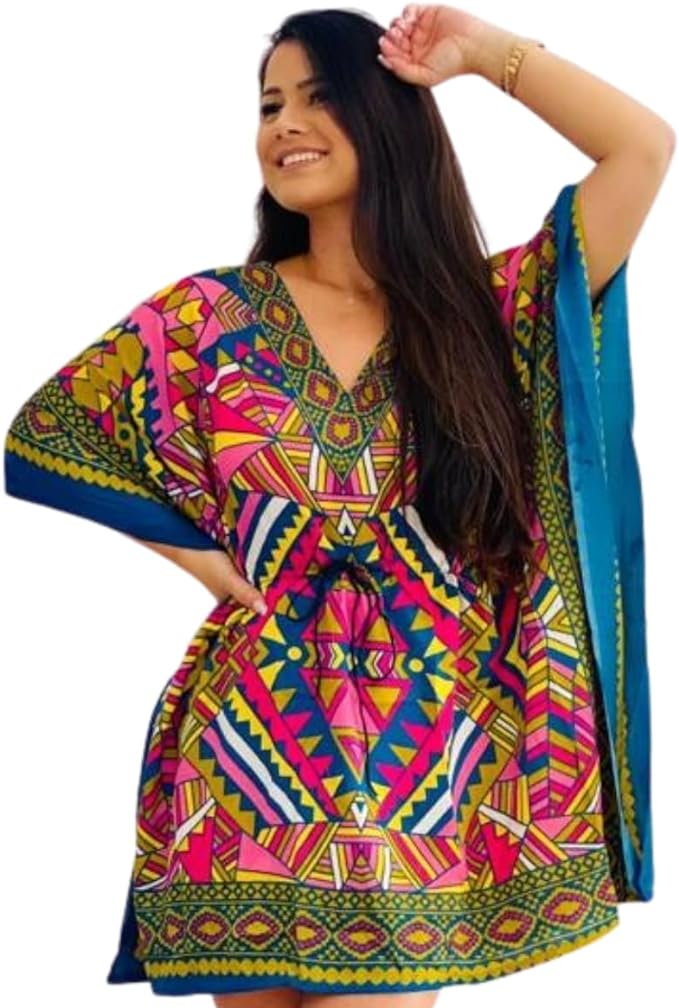 Saída de Praia Bata Boho Indiana Estampado Kaftan 2