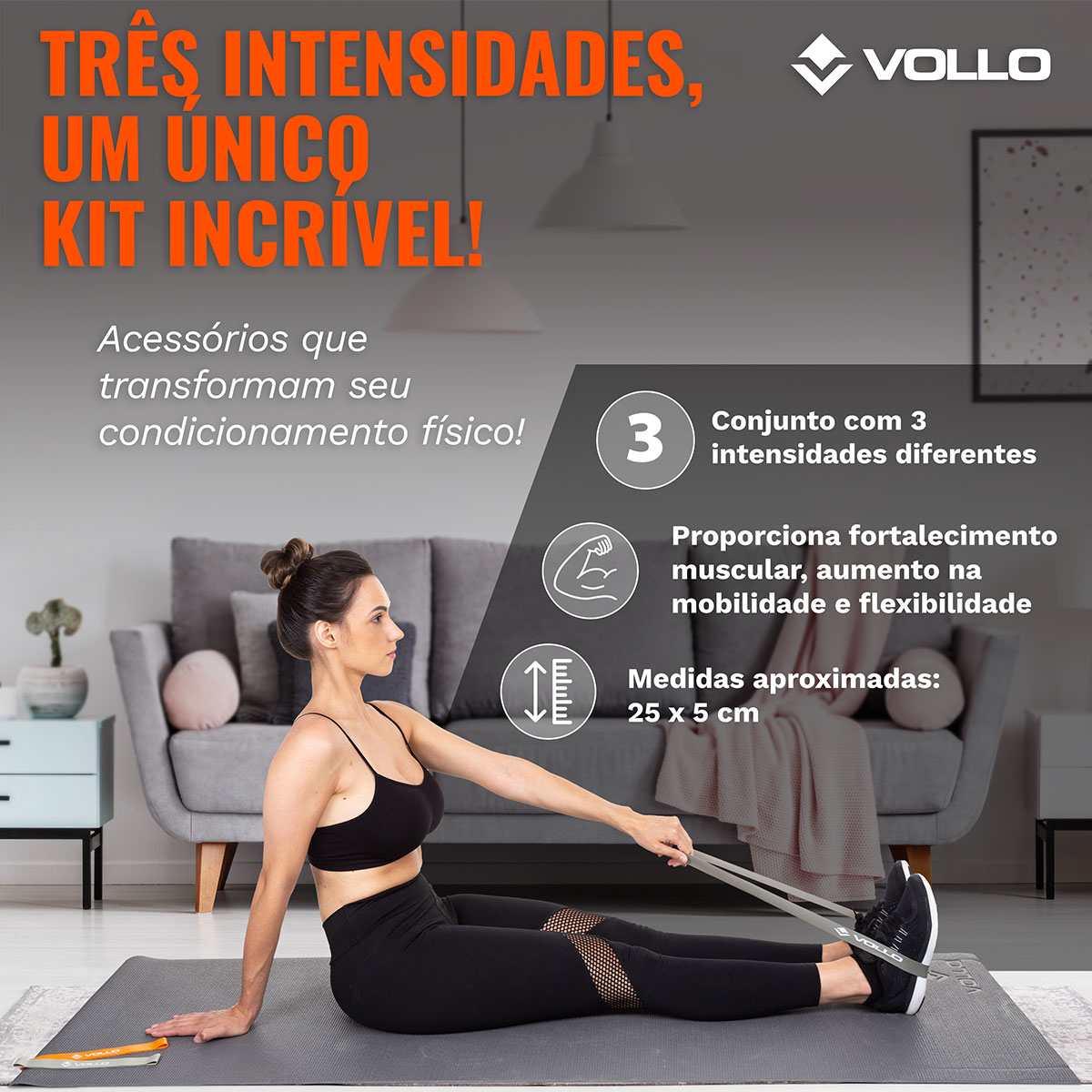 Kit 3 Faixas Elásticas Mini Bands Vollo 2