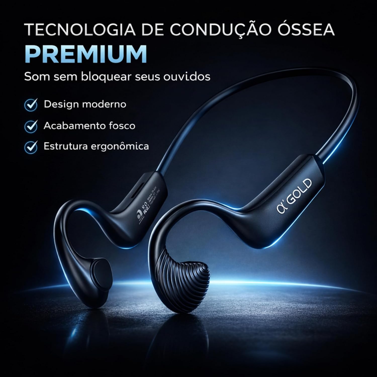 Fone de Ouvido Esportivo Open Ear Bluetooth Condução Óssea A'Gold 2