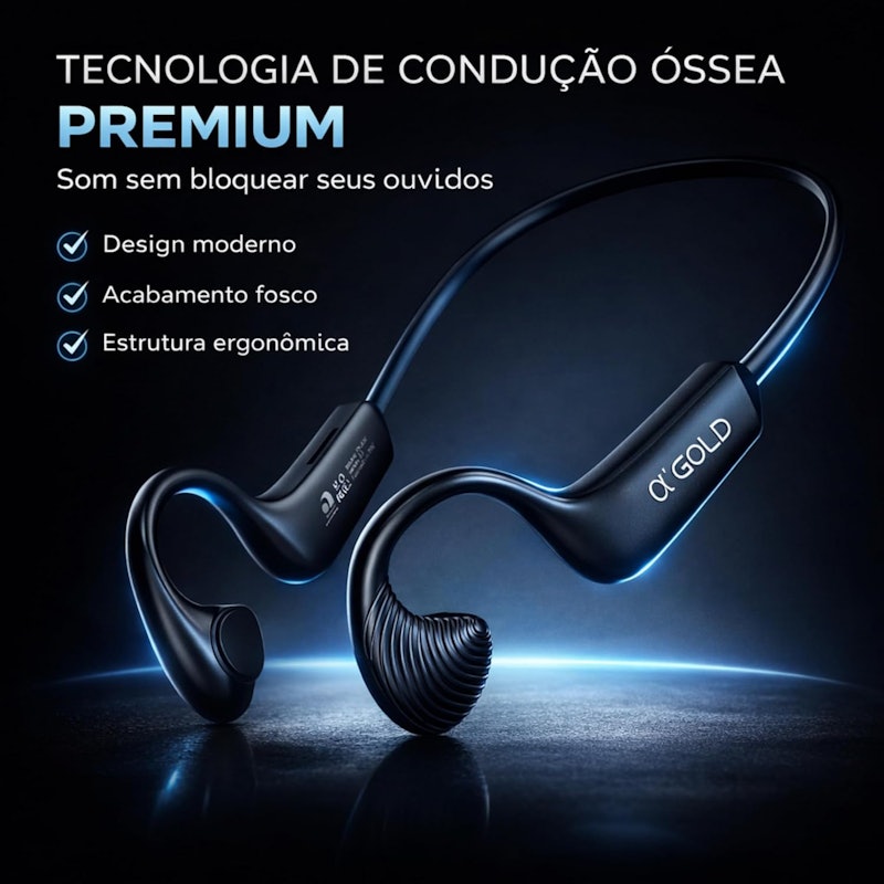 Fone de Ouvido Esportivo Open Ear Bluetooth Condução Óssea A'Gold 2