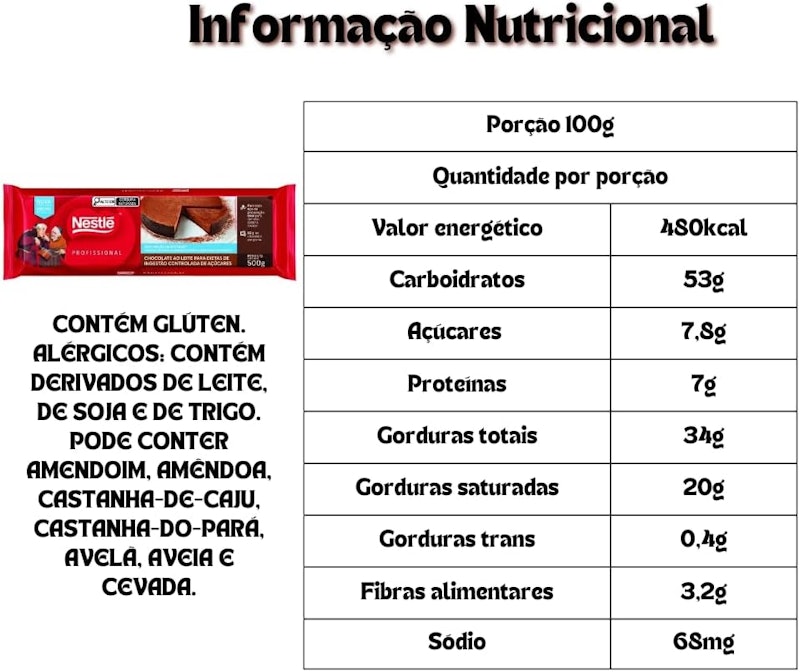 Barra de Chocolate sem Adição de Açúcar NESTLÉ 5