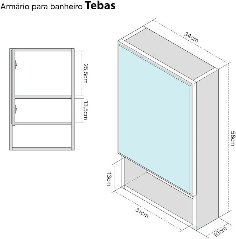 Armário para Banheiro com Espelho Tebas Branco 34 cm 3