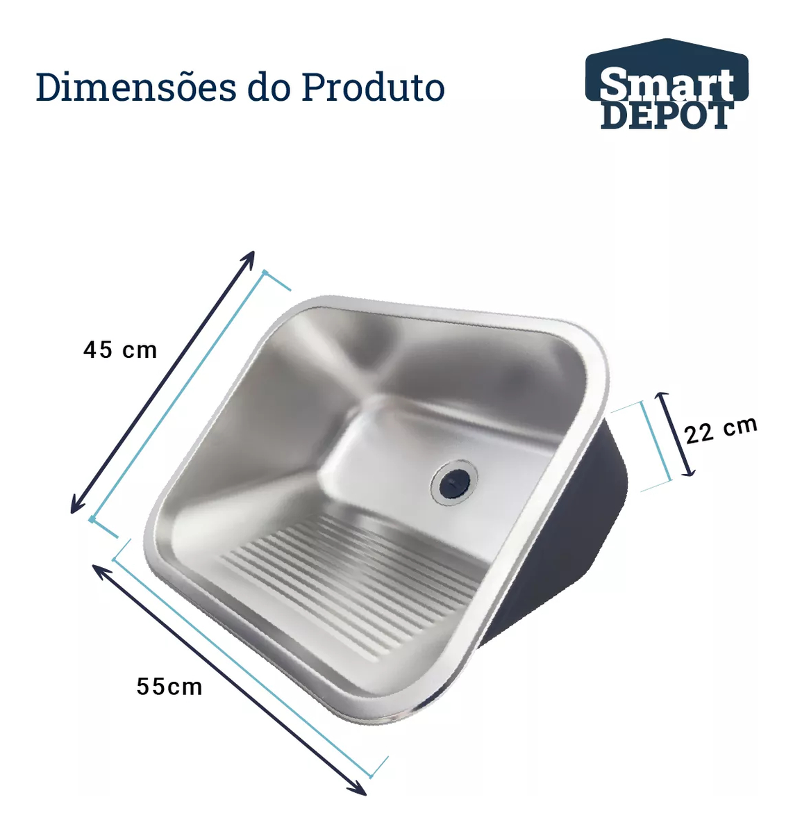 Tanque Lavanderia Aço Inox Escovado 55x45 com Válvula 5