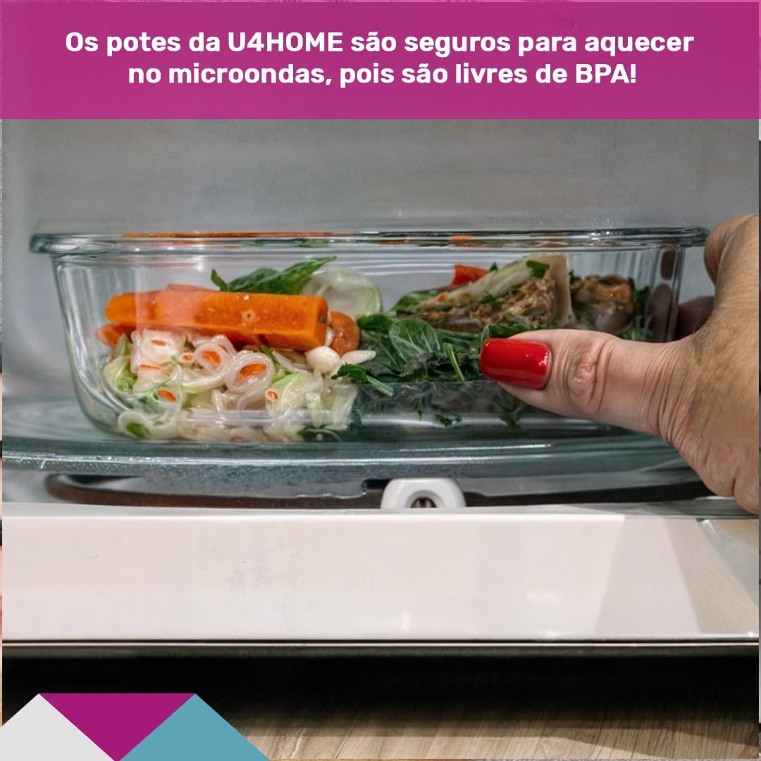 Kit 6 Potes de Vidro Retangular com Tampa Hermética 640 ml  4
