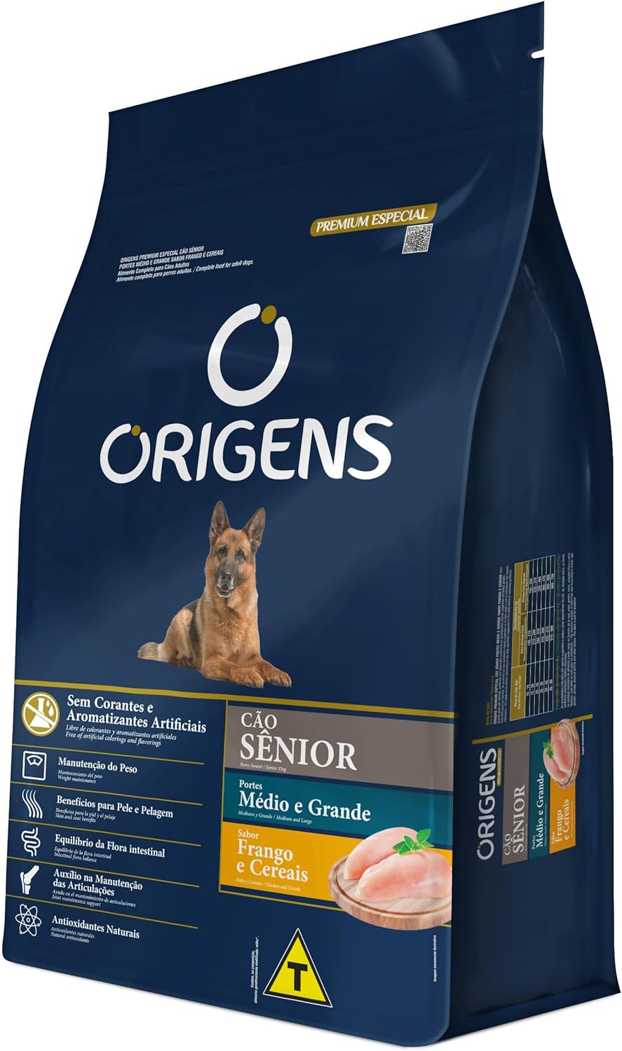 Ração Origens Premium Especial Cães Sênior Portes Médio e Grande Sabor Frango e Cereais 3