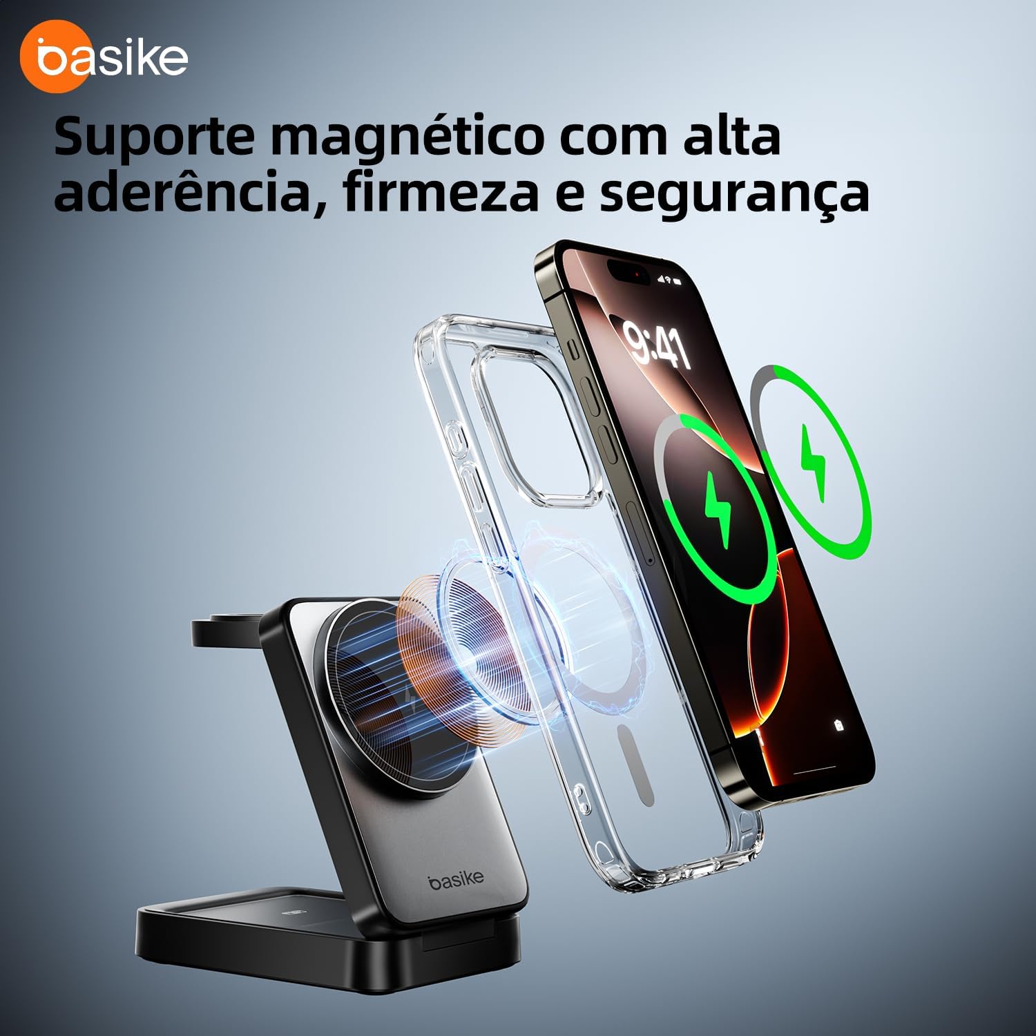 Carregador por Indução Basike Ba sem Fio 3 em 1 Rápido 15 W 3