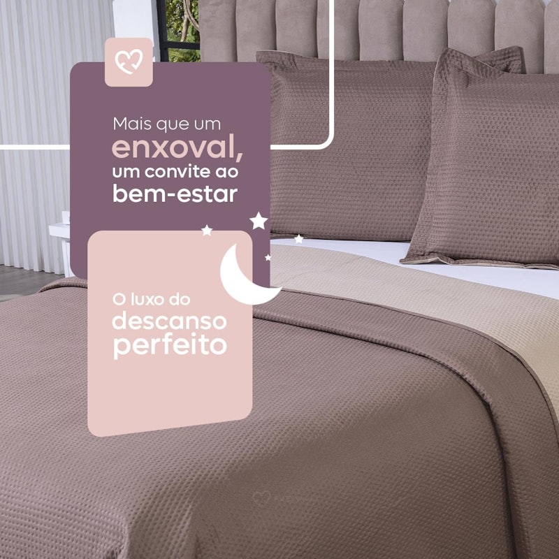 Kit Colcha Cobre Leito Double Casal Queen 3 Peças Dupla Face 200 Fios 3