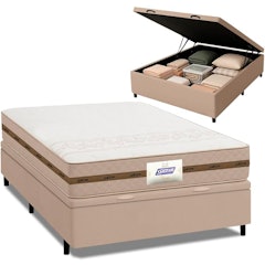 Cama Box Baú Casal Colchão Gazin Molas Flora Bege