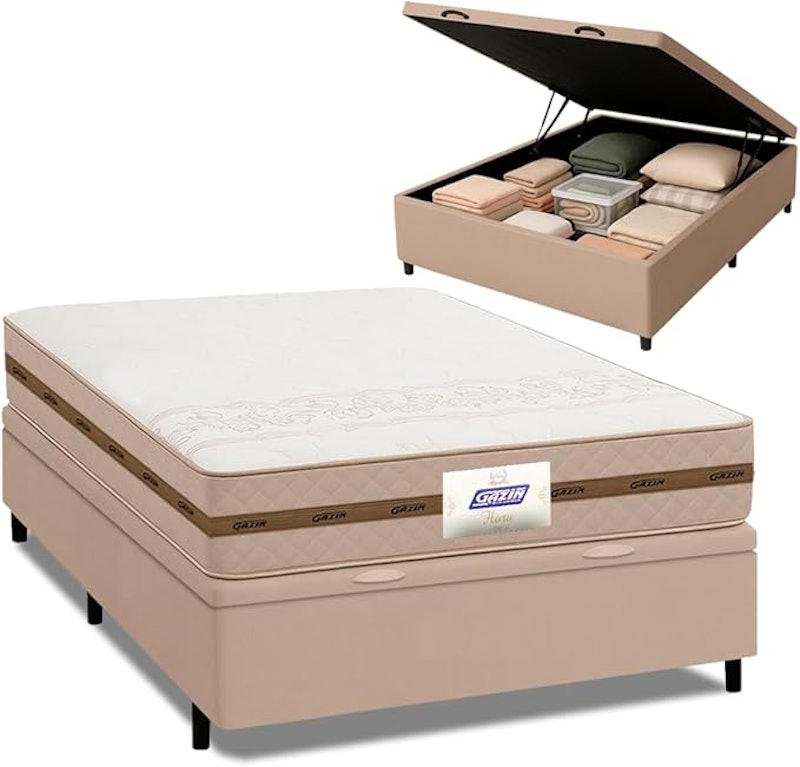 Cama Box Baú Casal Colchão Gazin Molas Flora Bege 1