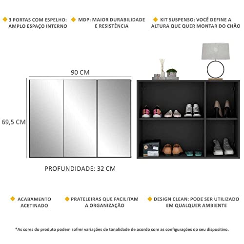 Sapateira 2 Portas Suspensa com Espelho Nina 3