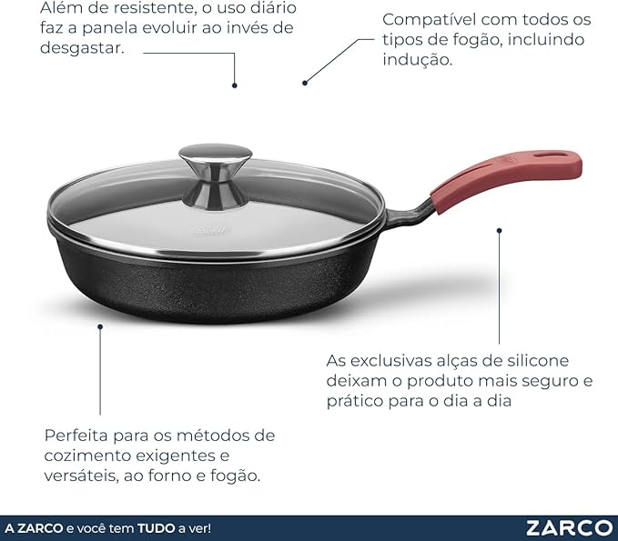 Frigideira de Ferro Fundido MTA Tampa de Vidro 4