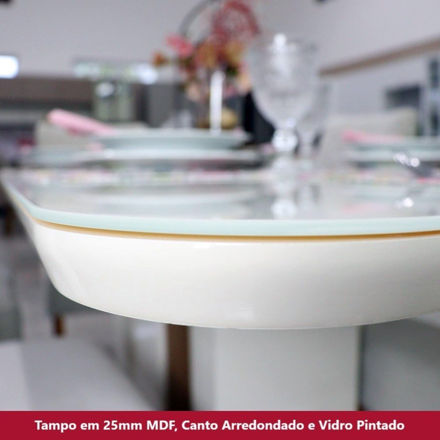 Mesa de Jantar com Tampo MDF e Vidro com Canto Arredondado 180 cm Solana 3