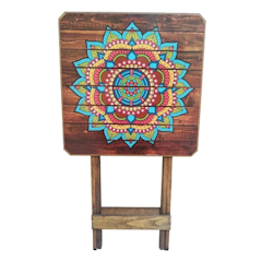 Mesa Dobrável Madeira Mandala Rústica Quadrada Bistrô Varanda