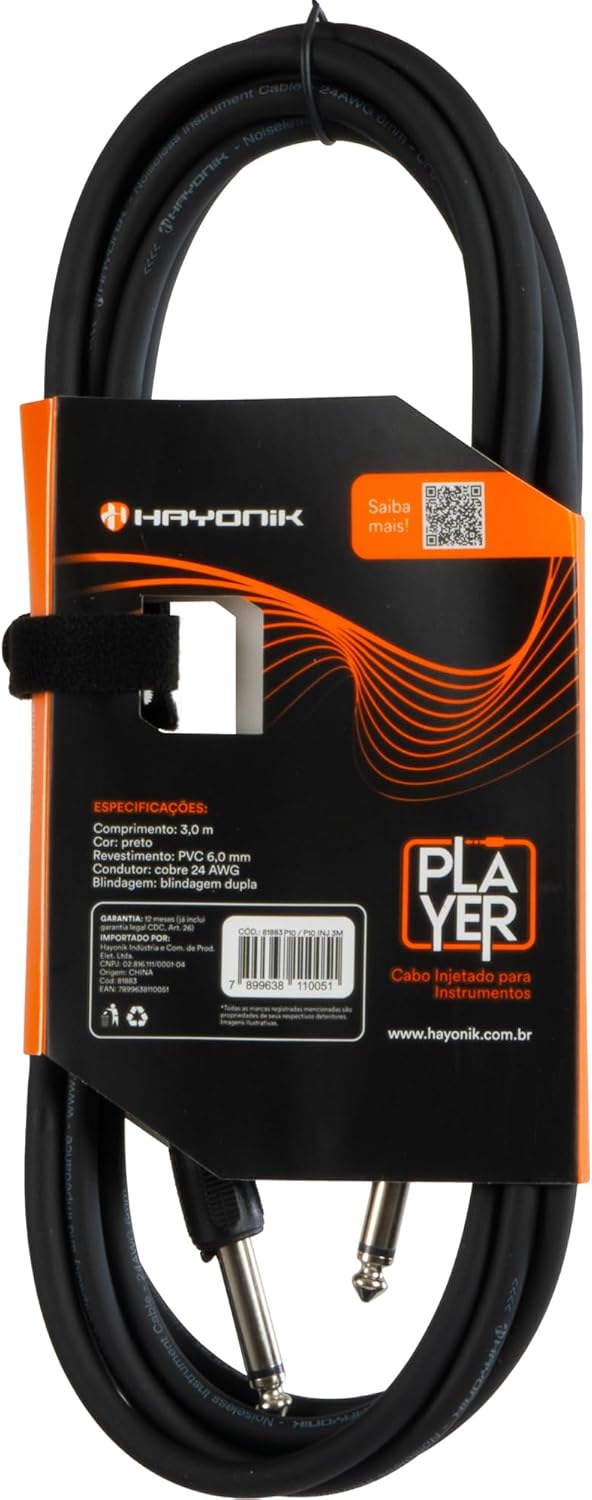 Cabo para Instrumento Hayonik Linha Brasil P10 x P10 3 m 2