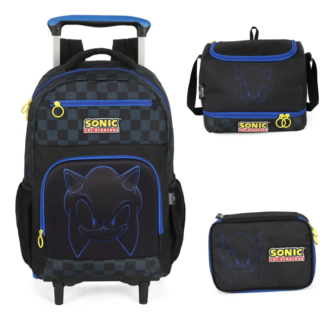 Kit Escolar de Rodinhas Sonic Quadriculada Luxcel 1