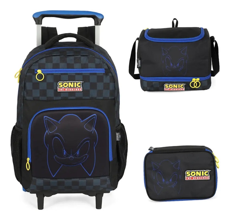 Kit Escolar de Rodinhas Sonic Quadriculada Luxcel 1