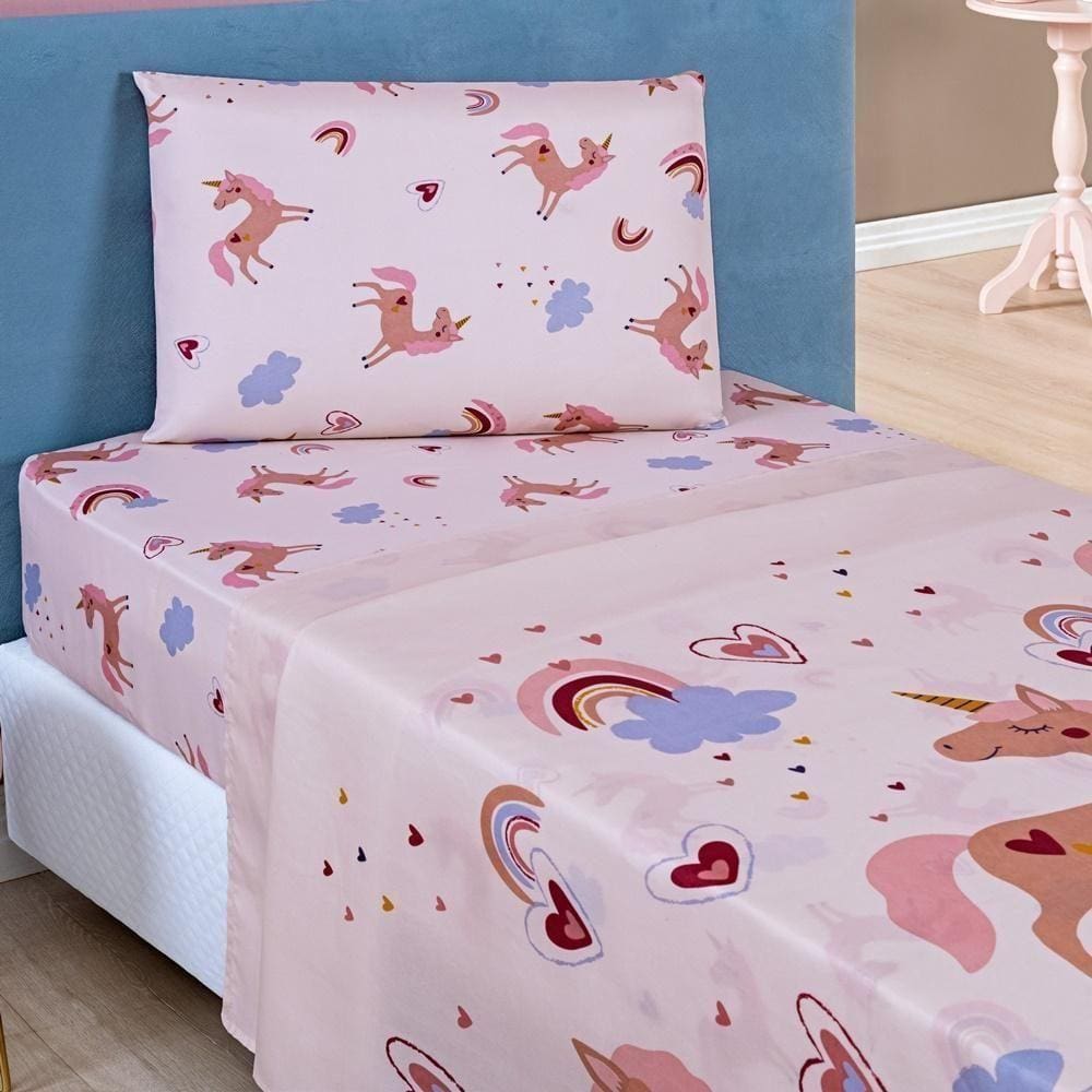 Jogo de Cama Lençol Bouti Kids Infantil 3 Peças Estampado Unicórnio 2