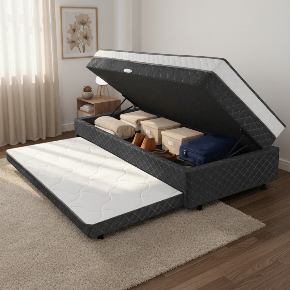 Cama Bibox com Baú Solteiro Ortopédica com Cama Auxiliar Conjugada Gabi 3