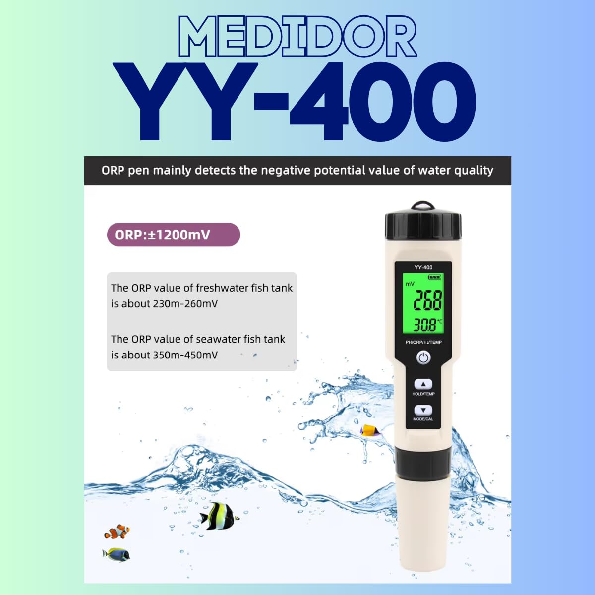 Medidor pH Digital Água H2 Orp 4x1 + Pilha + Guia Calibragem 3