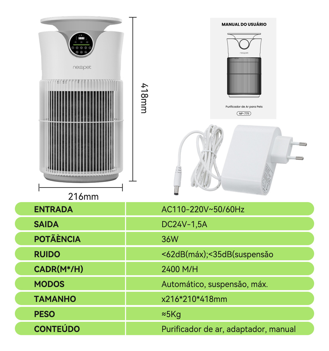 Purificador Ionizador e Ozonizador de Ar New Pet 4