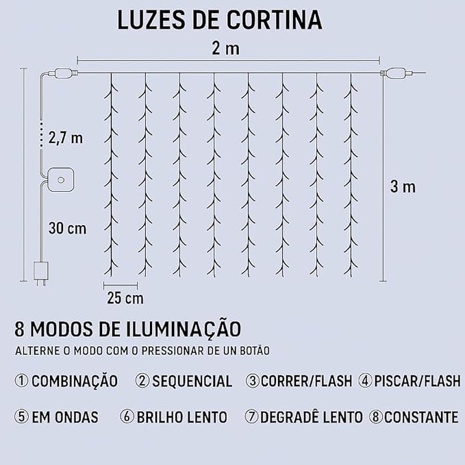 Cortina de LED 3x3 m 300 LEDs Branca Frio 2