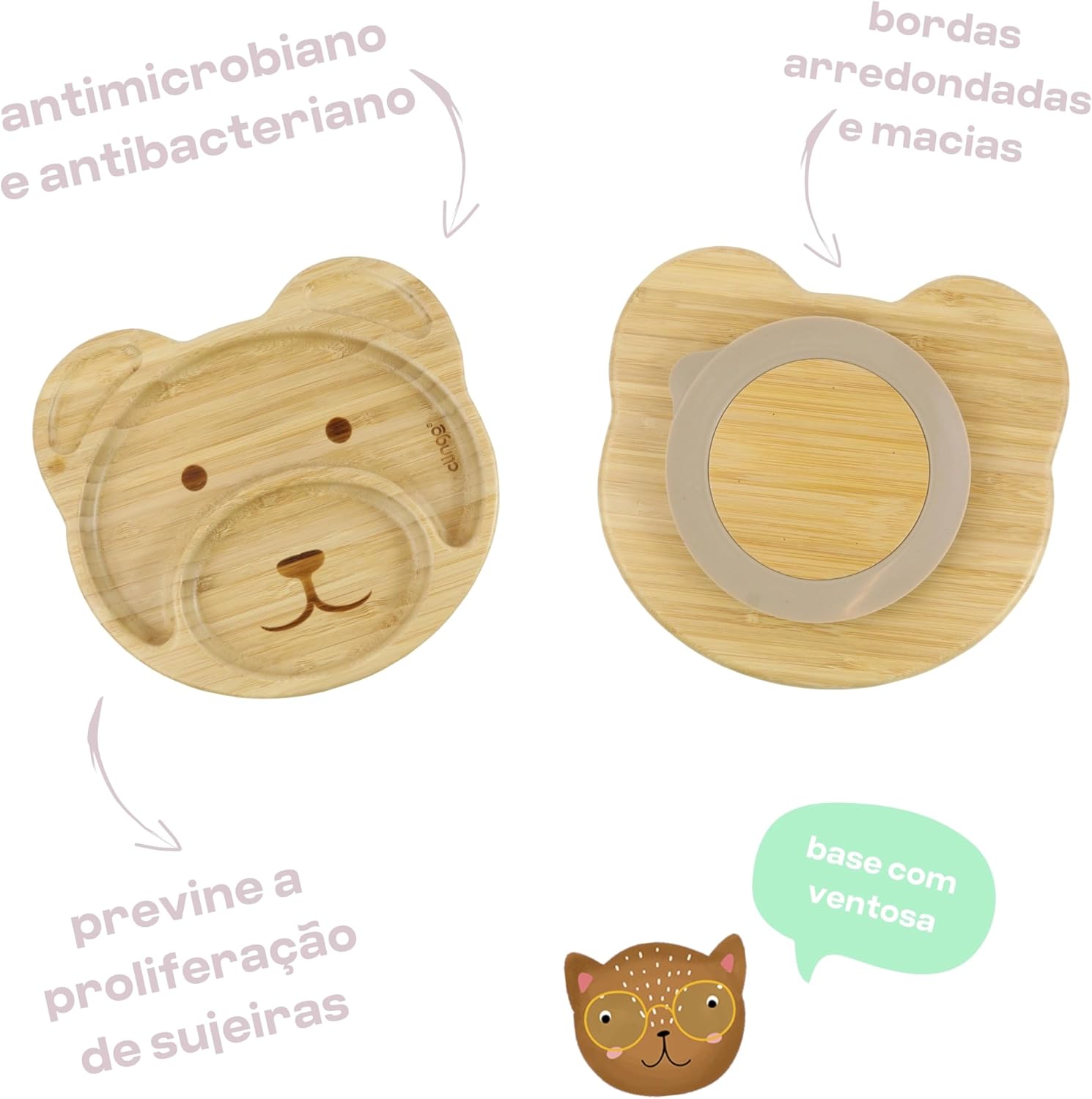 Prato de Bambu Urso com Ventosa  4