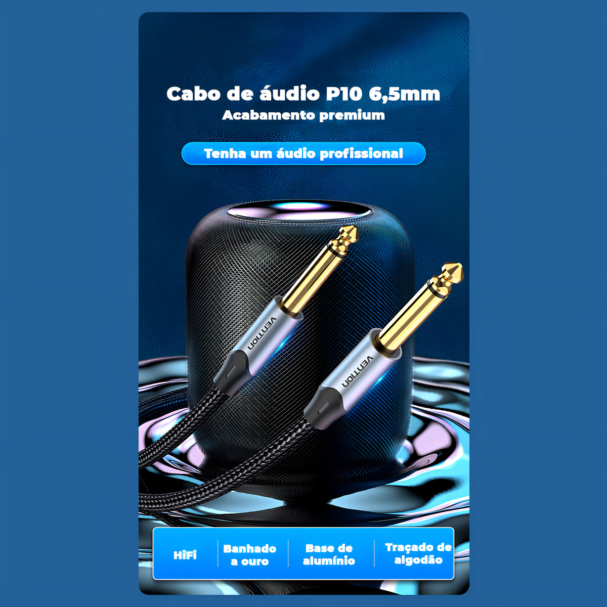 Cabo Áudio P10 6.5 Vention 5 m 3