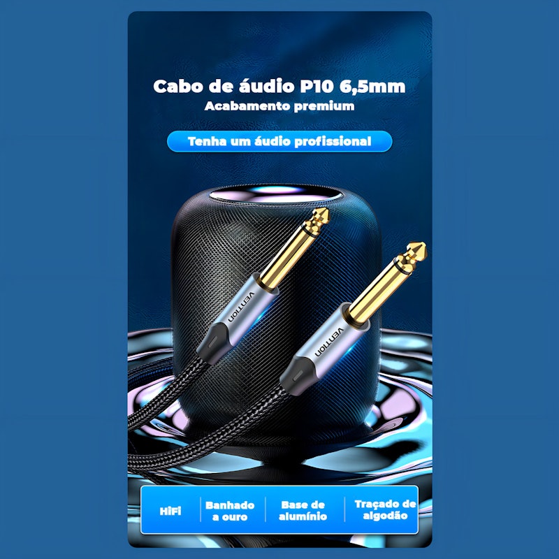 Cabo Áudio P10 6.5 Vention 5 m 3