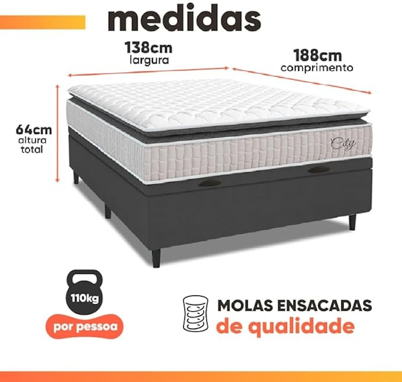 Cama Box Baú Colchão Casal Molas Ensacadas City 3