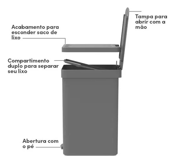 Lixeira de Pedal com Duplo Compartimento Ou 20 L Linha Trium 4
