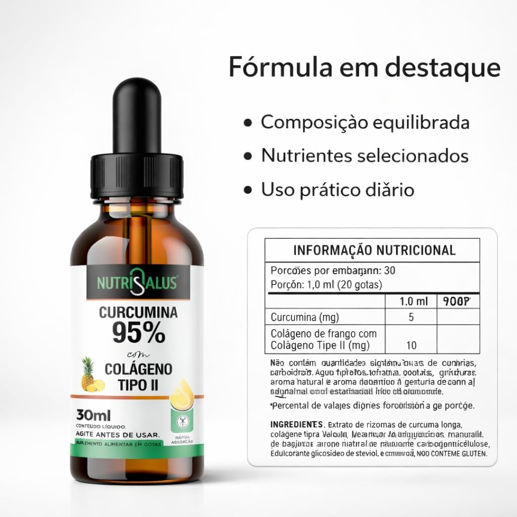 Curcumina 95% com Colágeno Tipo II Gotas NutriSalus 3