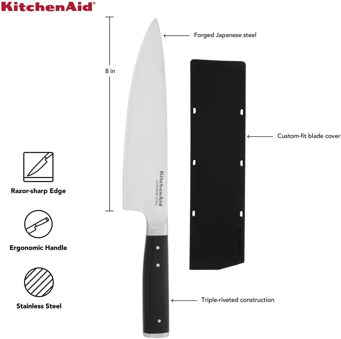 Faca Chef Carne Aço Japonês Forjado 8" com Capa KitchenAid 4