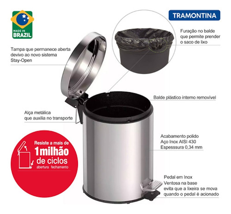 Lixeira com Pedal Brasil 5 L 5