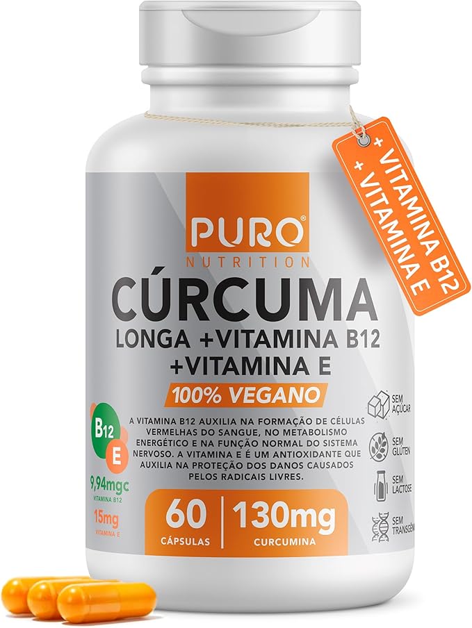 Cúrcuma em Cápsulas 130 mg com Vitamina B12 + Vitamina E 1
