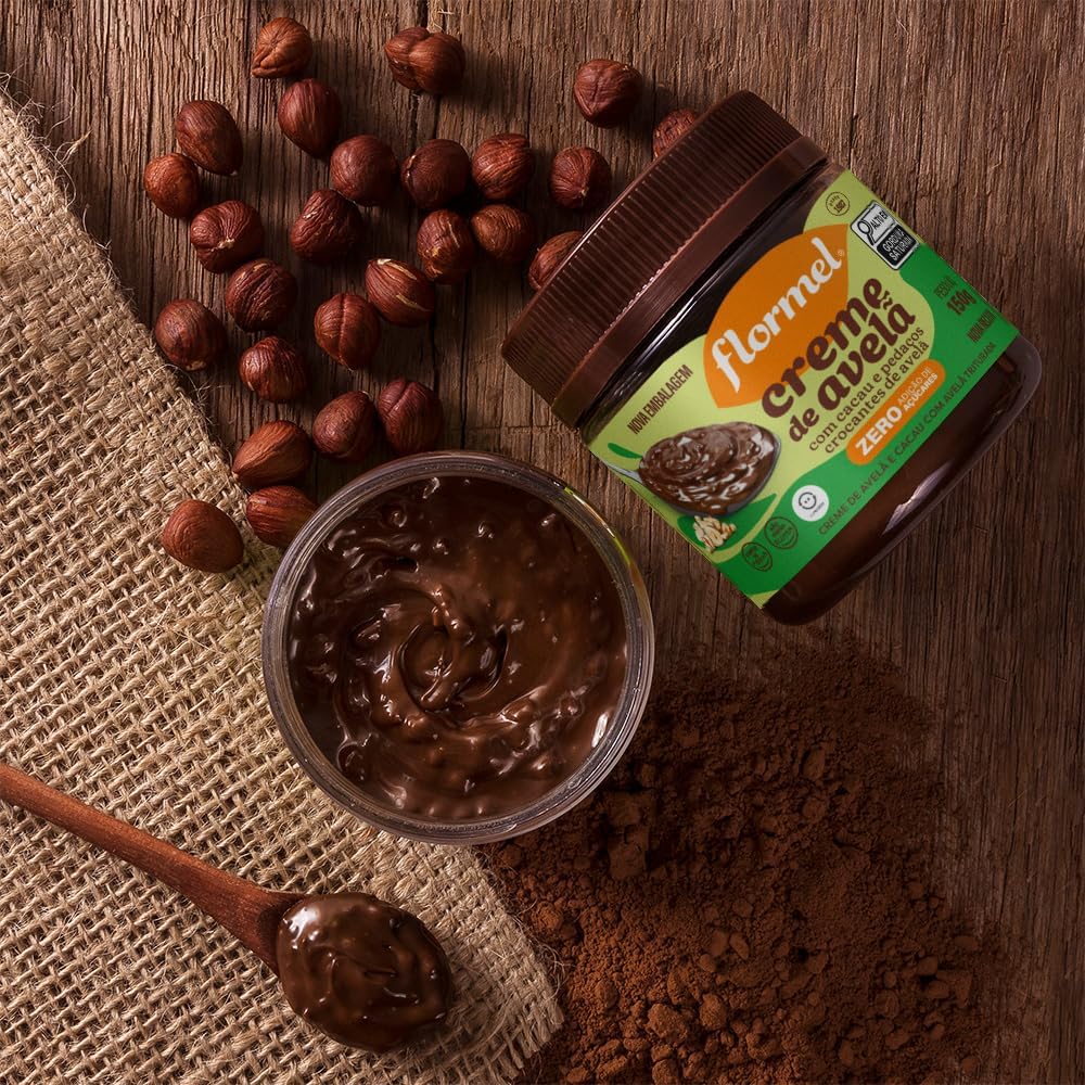 Creme de Avelã com Cacau e Pedaços Crocantes de Avelã Zero Açúcar 3